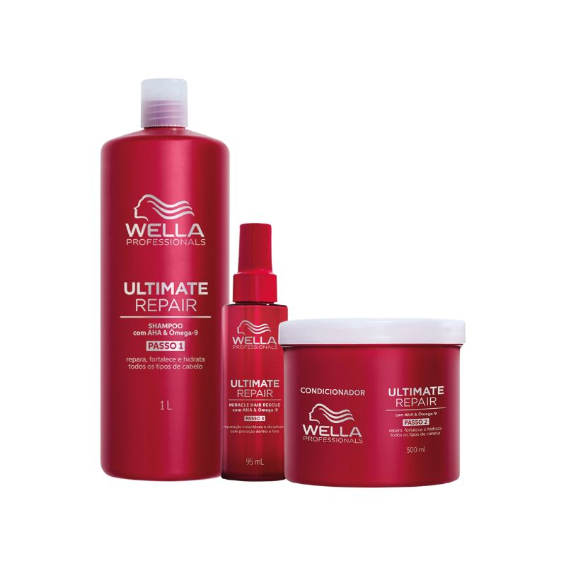 Wella Ultimate Repair Kit - Shampoo 1000ml + Passo 3 Leave-in 95ml + Passo 2 Condicionador 500ml | M2Beauty