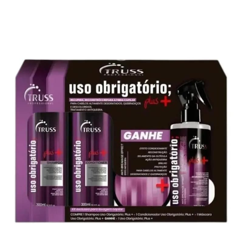 Truss Uso Obrigatório Plus + Kit - Shampoo 300ml + Condicionador 300ml + Máscara 180g + Reconstrutor 260ml | M2Beauty