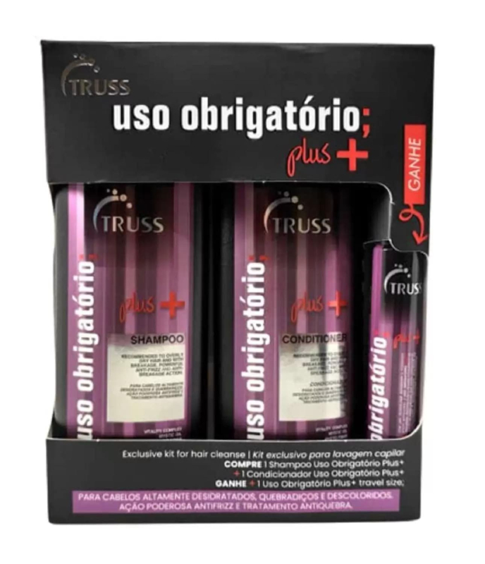 Truss Uso Obrigatório Plus+ Kit - Shampoo 300ml + Condicionador 300ml + Reconstrutor Miniatura 30ml | M2Beauty