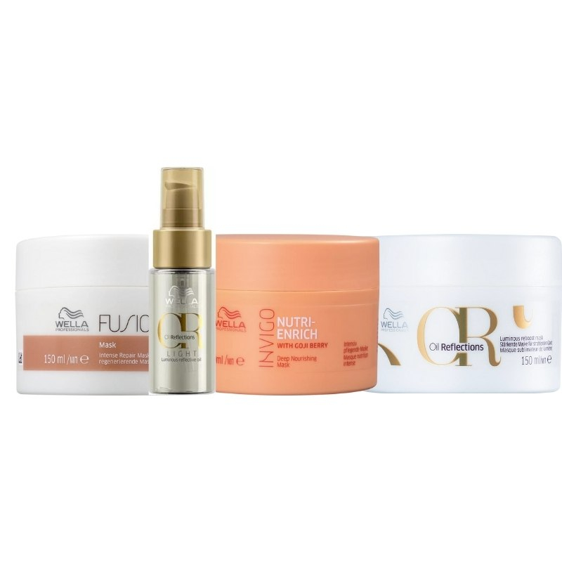 Wella Professional Cronograma Capilar Kit - Máscara Enrich + Oil Reflections + Fusion + Oil Light 30ml | M2Beauty