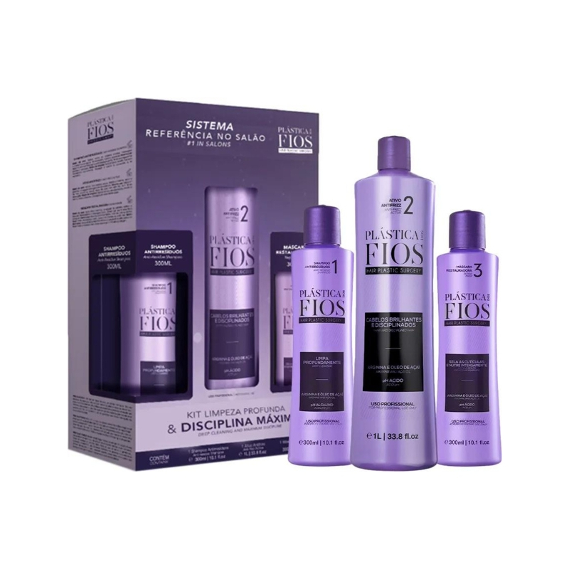 Cadiveu Plástica dos Fios KIt - Ativo Liso Máximo 1000ml + Shampoo Antirresíduos 300ml + Máscara 300ml | M2Beauty