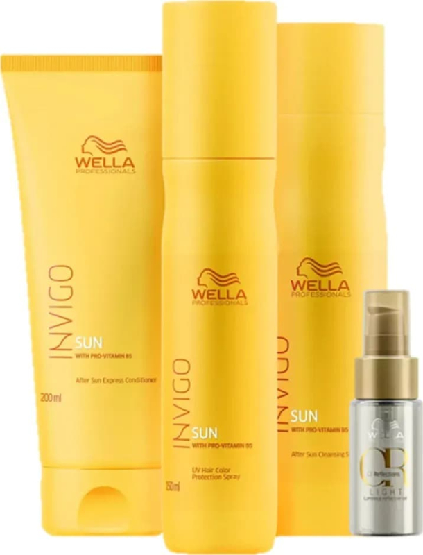Wella Invigo Sun Kit - Shampoo 250ml + Condicionador 200ml + Leave-in 150ml + Oil Reflections Light 30ml | M2Beauty